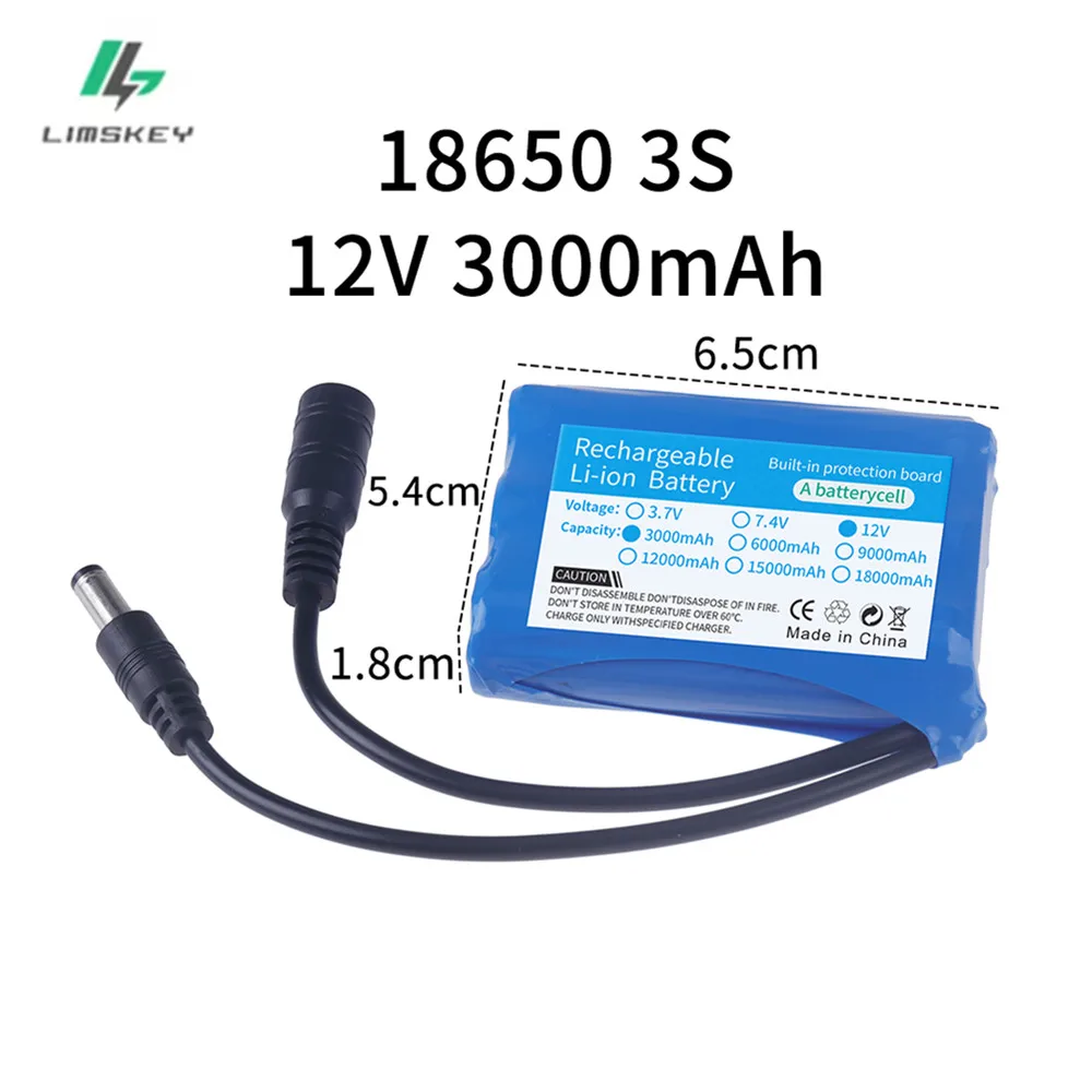 New 3S1P 12V 3000mAh 18650 Lithium Battery for Speaker Flashlight CCTV GPS Searchlight Long Lasting Rechargeable