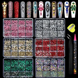 12Grids Flat Bottom Rhinstones For Nails Mixed Shaped Glass Crystal Nail Art Luxe Charms Kit DIY Nail Decoration Accessories