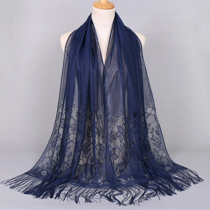 Muslimische Frauen Spitze Schal Schal Elegante Abendkleider Schals Hohl Quaste Schals Wraps Schal Femmal Mesh Garn Hochzeit Schal – Detail 8