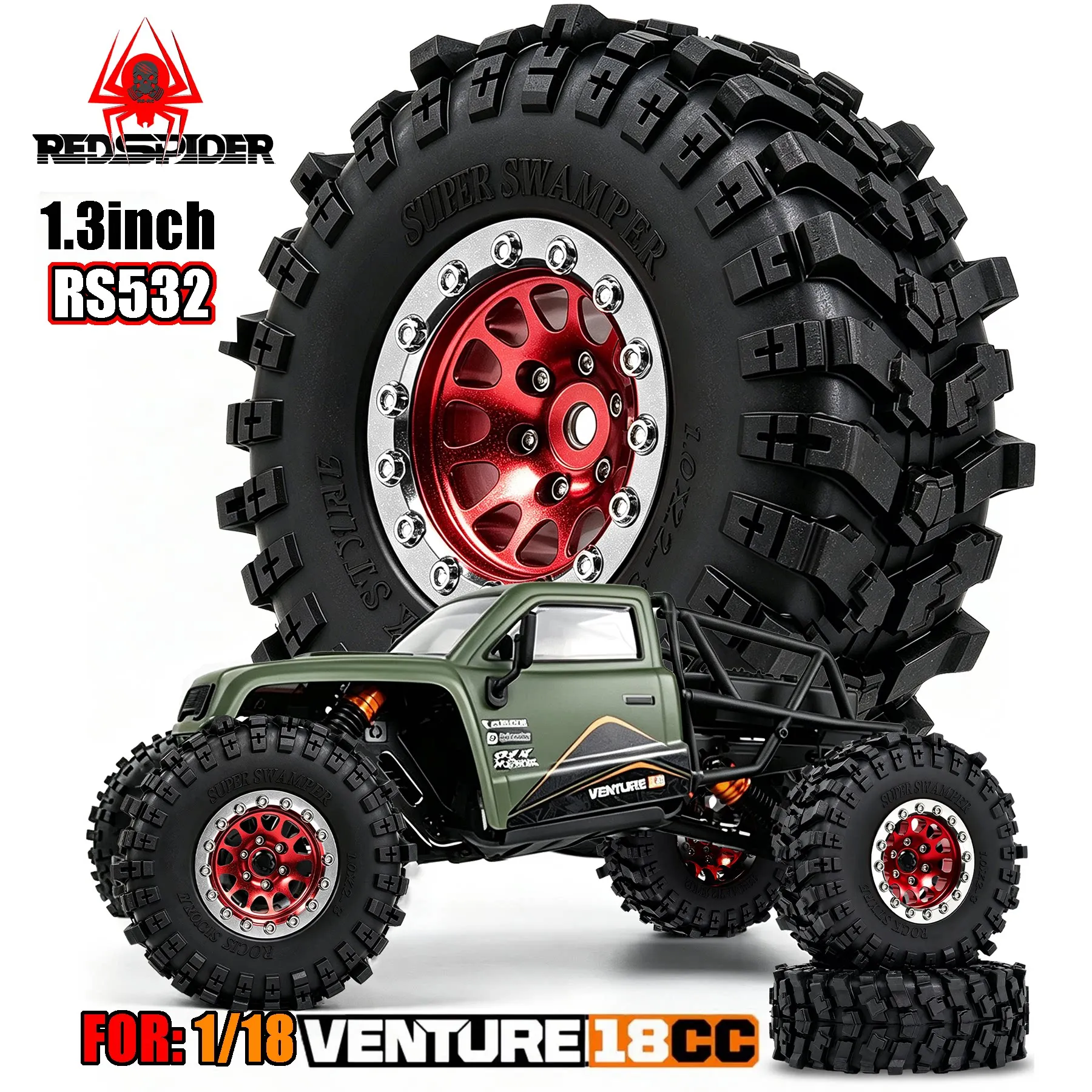 4 Stück 69,8 mm 1/18 Crawler-Reifen mit 7 mm Radsechskant für HPI 1/18 VENTURE 18 CC FLUX RC Crawler Auto