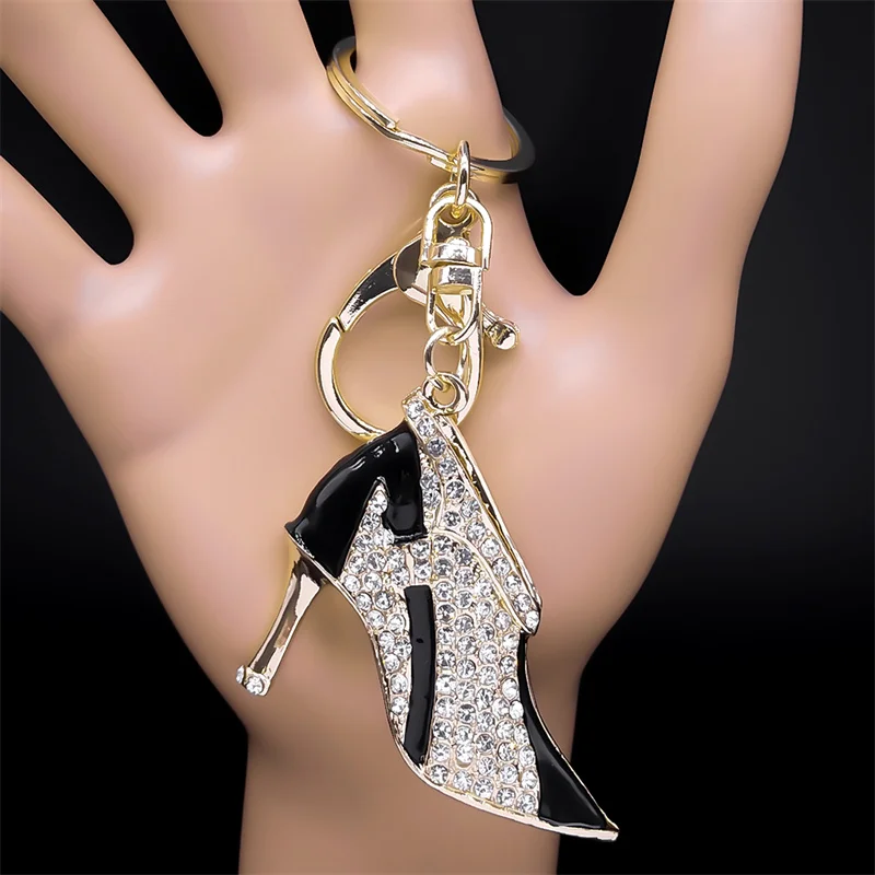 Fashion High Heel Shoe Keychain for Women Alloy Rhinestone Crystal Purse Car Key Chain Ring Holder Charm Jewelry Gifts K9230S05