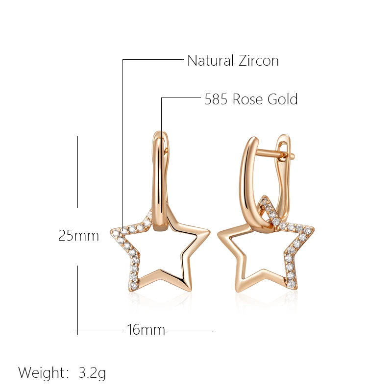 Kinel Hot Fashion Glossy 585 Gold Color Star Dangle Earrings For Women Paved Natural Zircon Accessories Daily Fine Jewelry
