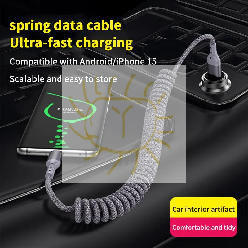 Coiled USB C Cable For Android Auto & CarPlay 90 Degree USB A To USB C Cord Compatible With 16,Galaxy S25