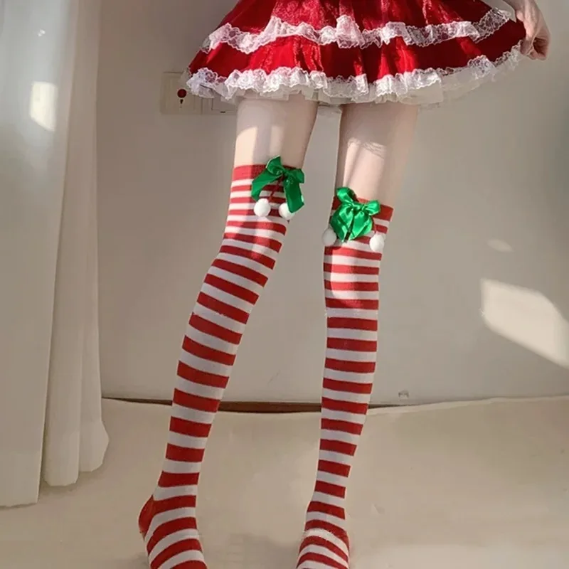 Dopamine Holiday Socks Cartoon Bow Ball Sock Warm Women's Long Stockings 2026 Christmas Striped Sock Cosplay Socks