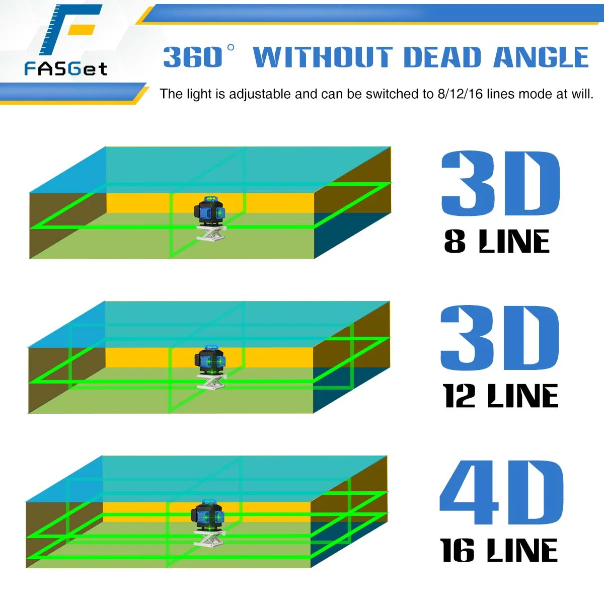 16 Lines 4D Laser Level Green Line Self-Leveling 360 Horizontal And Vertical Super Powerful Green Laser Level With 2 Battery