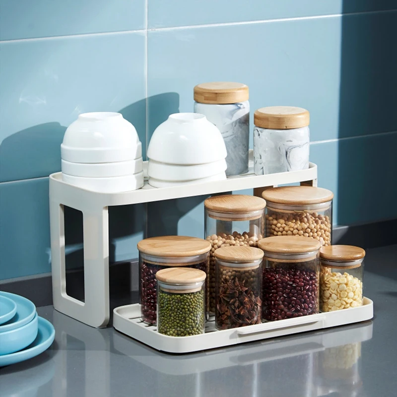 2 Tier Home Seasoning Storage Rack Spice Organizer Rack Standing Rack Multifunction Kitchen Organizer