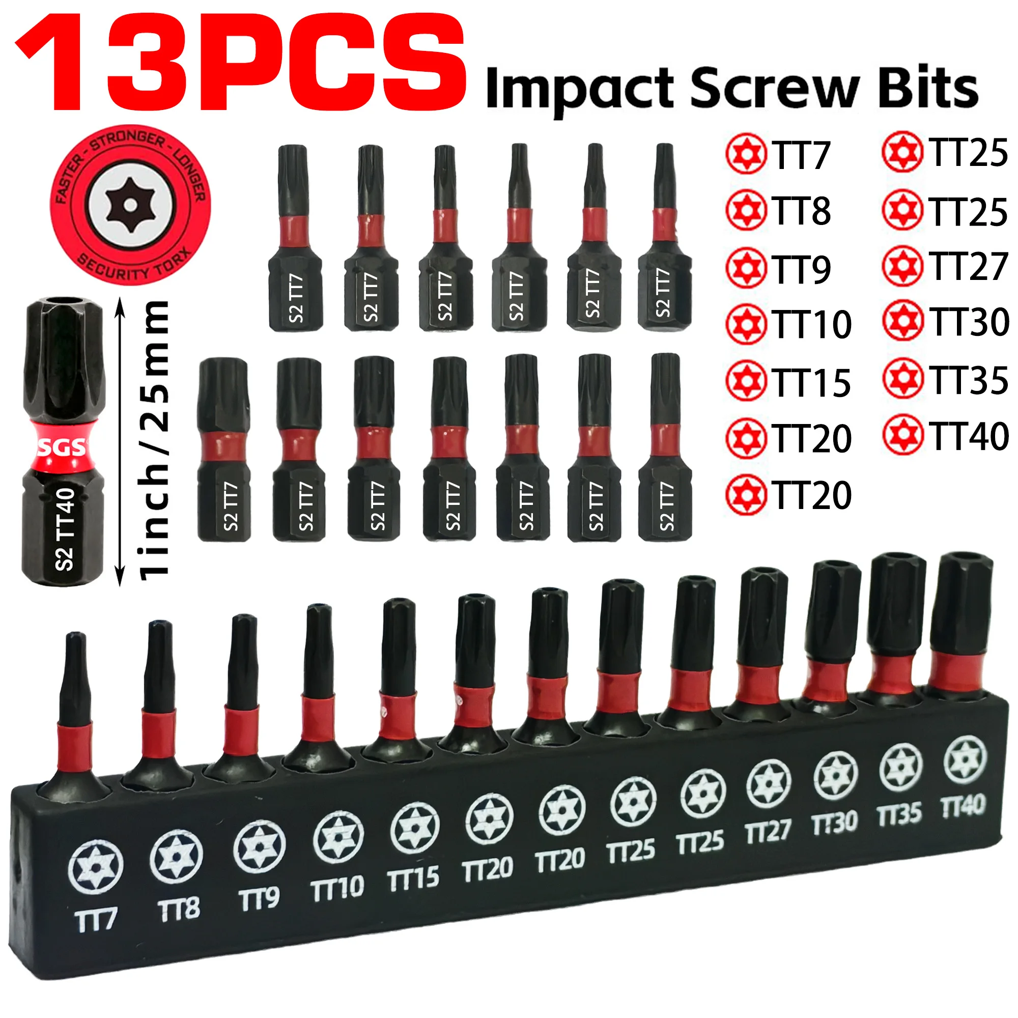 5/13/31-teiliges Anti-Diebstahl-Torx-Tt-Schraubendreher-Bit-Set, 25 mm + 50 mm, doppelte Länge, S2-Stahl mit magnetischer Drehmomentdämpfung, rostbeständig, rutschfest, schlagfest, spezielles Zubehör für elektrische Bohrmaschinen – Detail 3