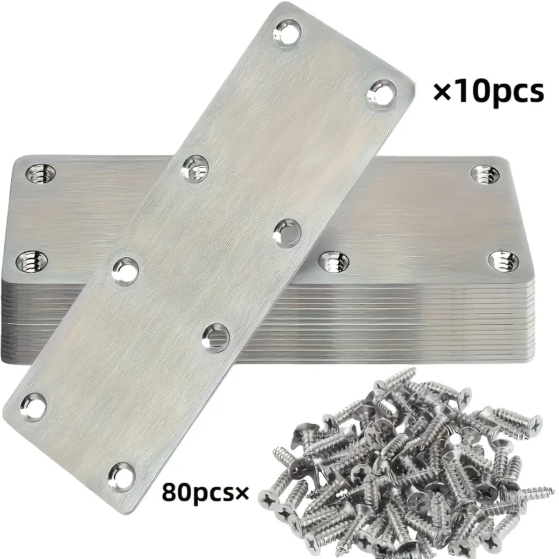 72/90pcs Heavy-duty stainless steel flat plate repair parts, flat angle bracket straight support parts Suitable for wood
