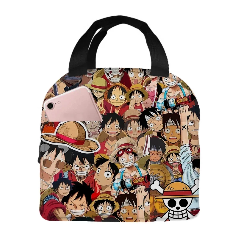 One Piece Lunch Bags Cartoon Luffy Aluminum Foil Rice Bag Meal Ice Box Pack Anime Students Bento Lunch Handbags New Kids Gift