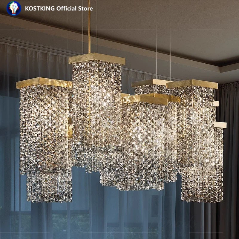 2025 New Modern Three-dimensional Crystal Chandelier Bar Lighting Island Luster Hotel Restaurant Decor Rectangular hanging light