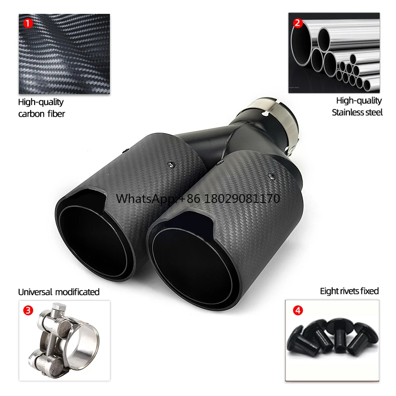 Dual Carbon Fiber Muffler Pipe, Y tipo de Modifly carro silenciador dicas, Tailtip preto fosco, M desempenho, exportação de fábrica