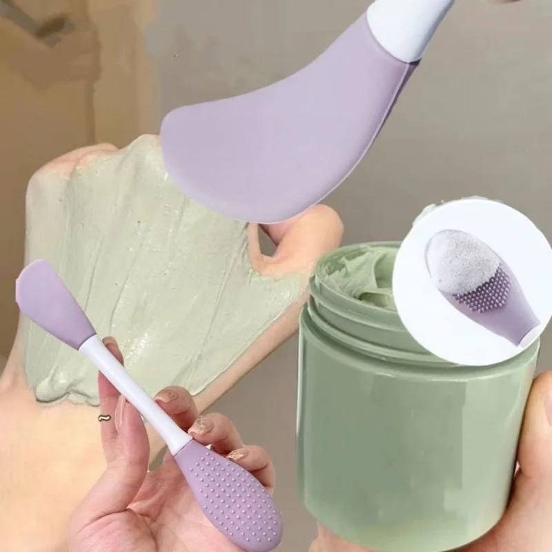 1/2 Uds cepillo facial espátula de loción de doble cabeza aplicador de mascarilla facial de silicona exfoliante de labios y espinillas cepillo de masaje cuidado de la piel