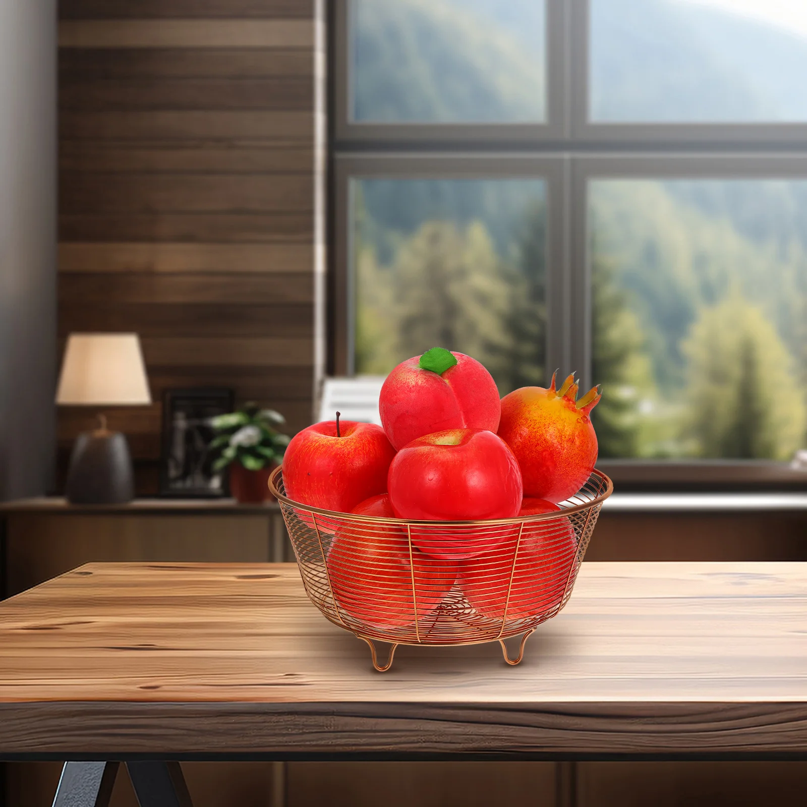 

Stainless Steel Basket Vegetable Rack Offering Bowl Gold Countertop Storage Large Capacity Modern Kitchen Bread Holder