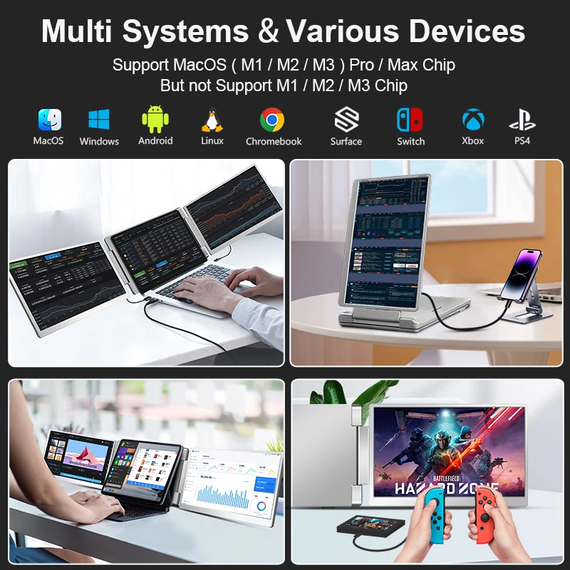 ODM/OEM 16 Inch Portable Monitor with Dual 2.5K LCD Display Laptop Screen Extender Triple Monitor for Gaming Computer PC