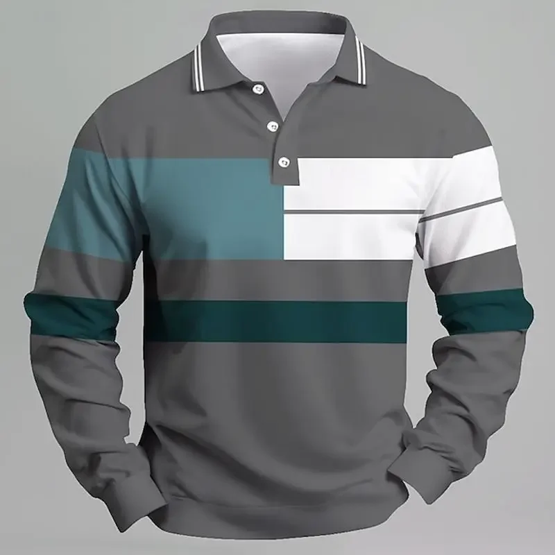 European and American Men's Polo Shirt Long Sleeved Color Blocked Zipper T-shirt Top