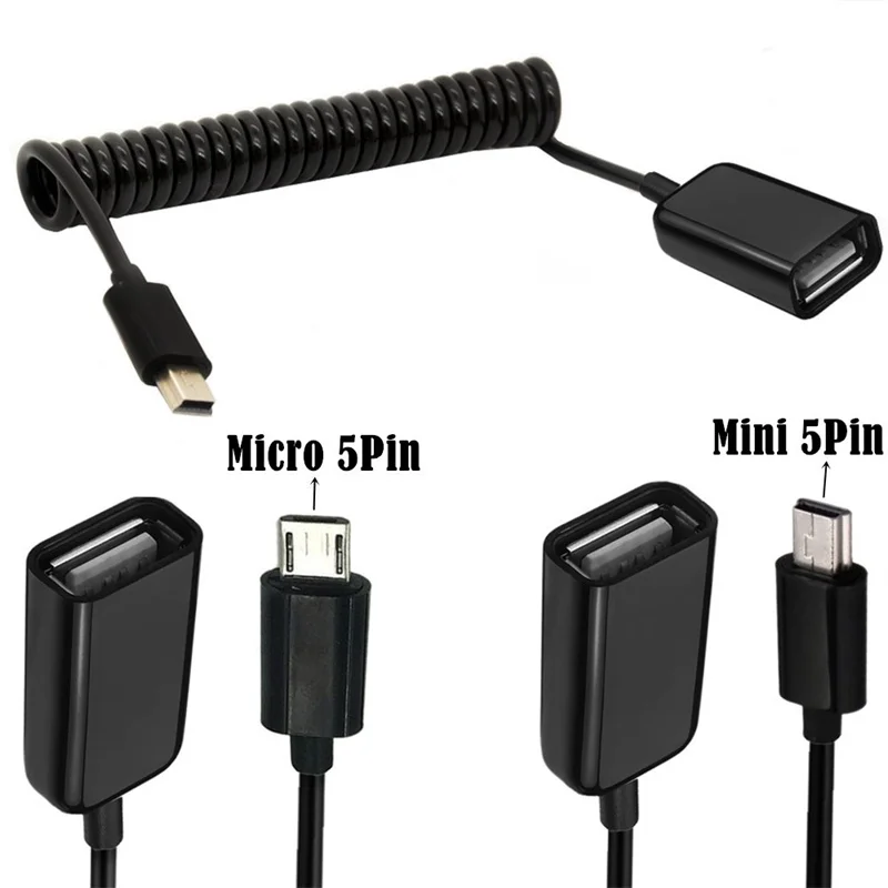 Spring Spiral Coiled USB 2.0 A Female to Micro USB B Mini 5Pin USB Male Spiral OTG Cable Adapter Cord