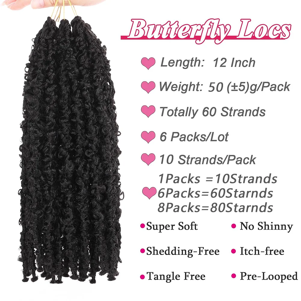 12 بوصة قبل الملتوية فراشة Locs الكروشيه الشعر القصير بوب فراشة المتعثرة الضفائر الشعر 1/6/8 حزم الشعر الاصطناعية للنساء