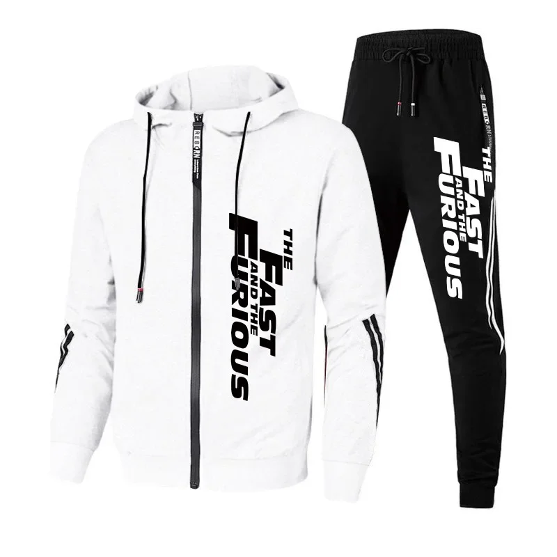 New Men\'s Tracksuit Autumn and Winter Sweatpants Two-Piece Set Printing Sport Jacket+Running Trousers Fast and Furious Overcoat