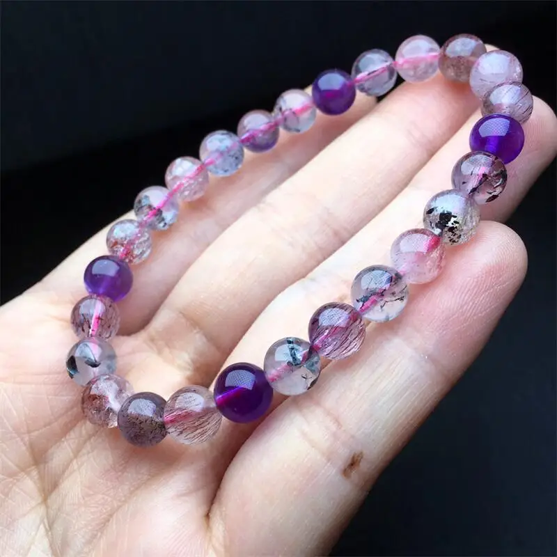 9MM Natural Super Seven Quartz Bracelet Crystal Reiki Healing Stone Fashion Jewelry Holiday Gift For Women Men 1PCS