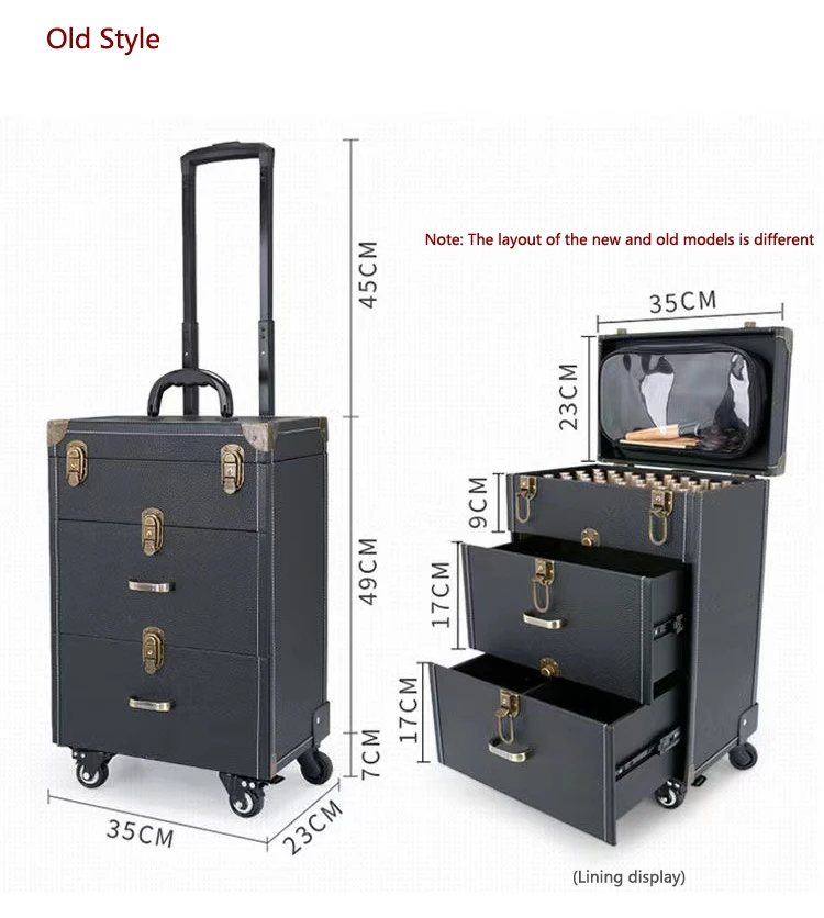 New Trolley cosmetic bag,rolling luggage Makeup Toolbox case,Beauty Suitcase,Cosmetic Bags on Wheel,Nail tattoo trolley box bag