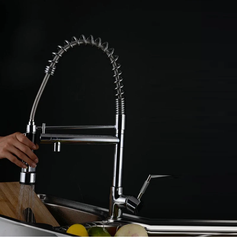 High quality fashion latest new style brand Torneira Cozinha kitchen faucet pull out spray tap dual flow sink spring mixer