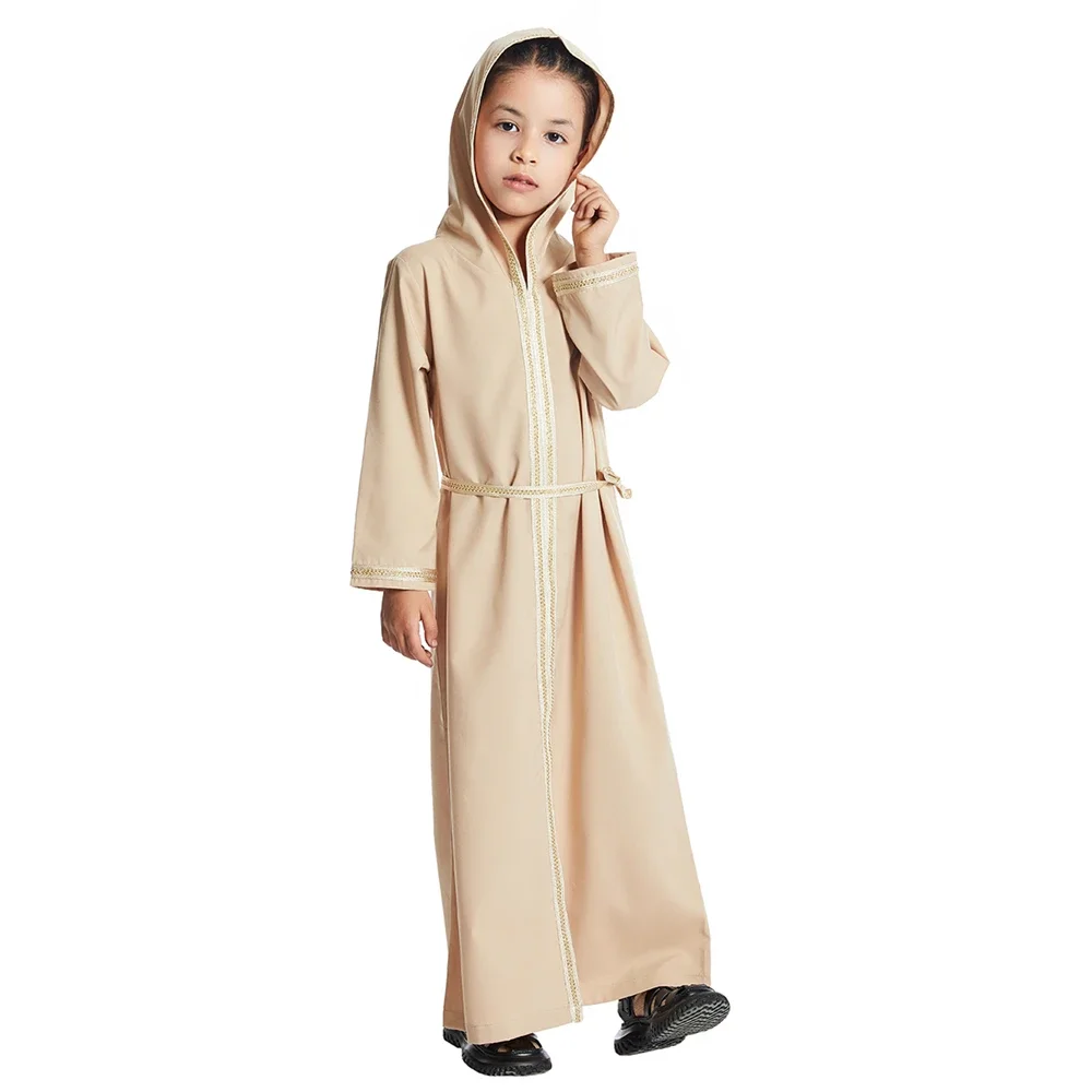 2025 Fashion Casual Girls Kids Muslim Long Dress Islamic Clothing Dubai Abayas Hooded Children Eid Ramadan Robe Arab Robe Gown