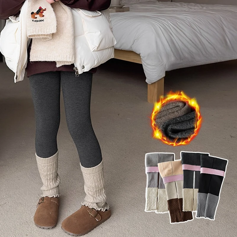 

Детские леггинсы для девочек, одежда на осень и зиму, утепленные флисовые брюки до щиколотки, модные носки из чесаного хлопка