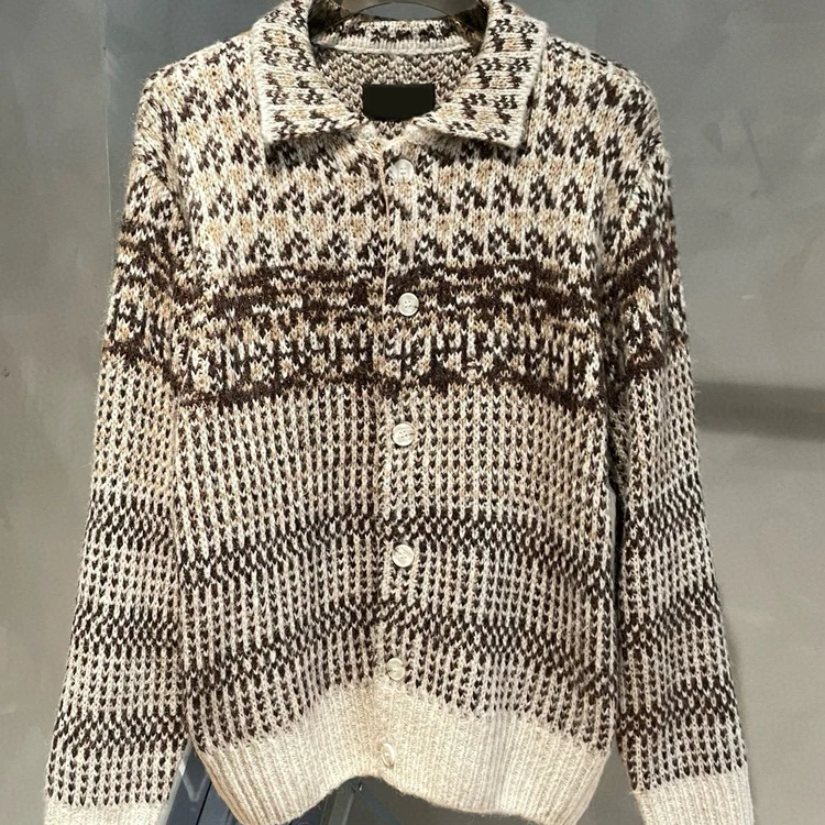 

LP Italian lapel twist knitted cardigan casual long-sleeved men's sweater