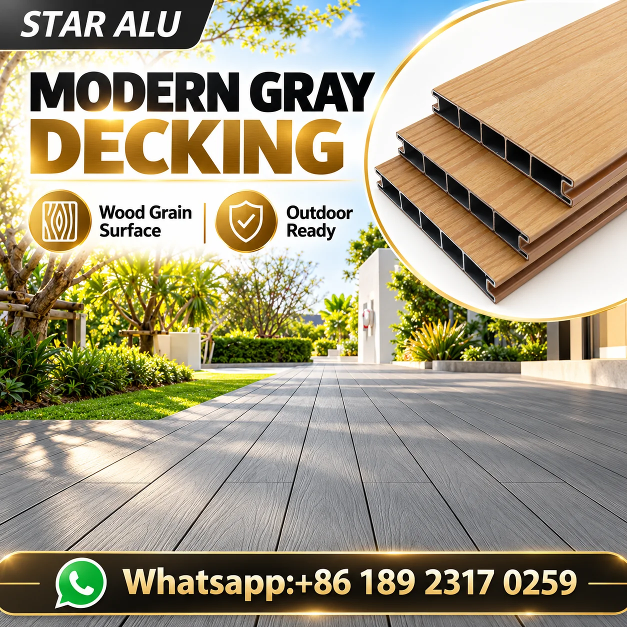 Extruded Aluminum Decking Wood Grain Fireproof Waterproof Interlocking Floor Board Heavy Duty Outdoor Patio Terrace Custom Size
