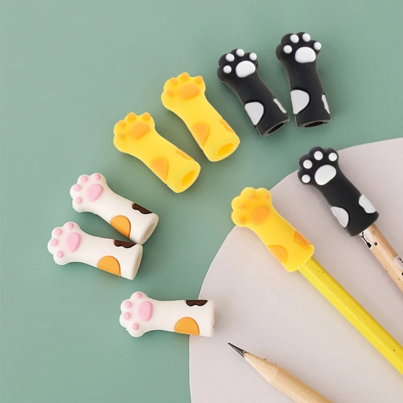 3Pieces Cute Cat Paw Pencil Topper Cartoon Pencil Topper Anti-Chewing Silicone Pencil Cap for Kid Student Class Reward Pen Top