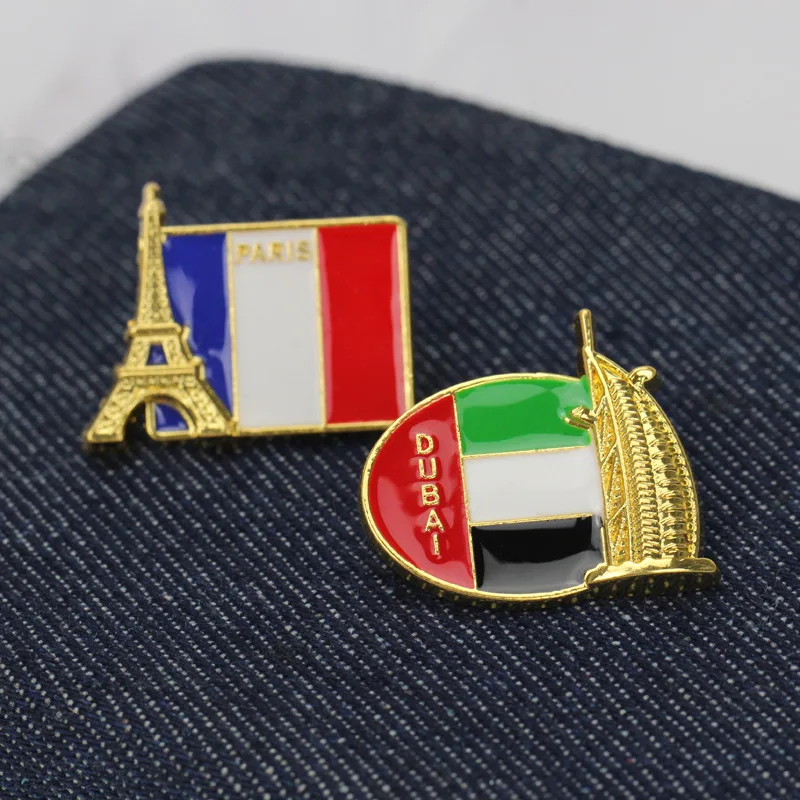 Country Brooch Enamel Pin France Dubai Italy America Flag Badge Stars Stripe Brooch for Women Men Hat Bag Shirt Collar Lapel Pin