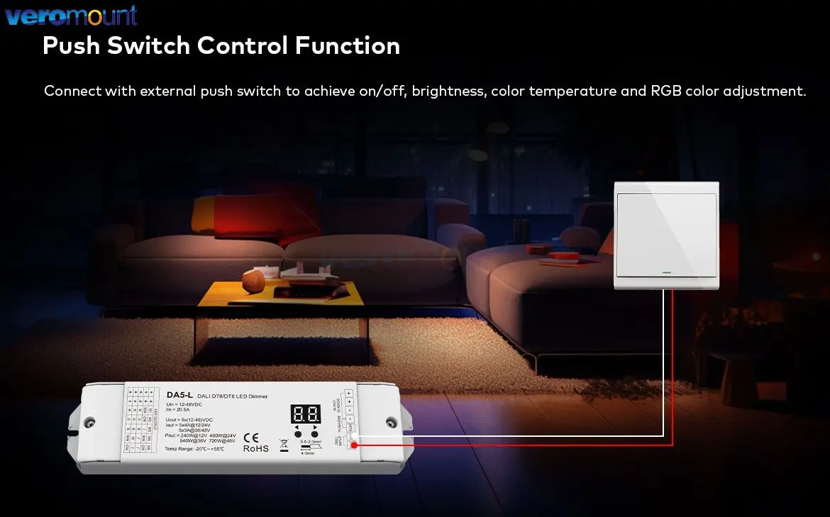 Skydance 5CH*4A 12V-48VDC CV DALI LED Dimmer 5 Channel 24V Controller  Constant Voltage DA5-L（DT6/DT8）For RGB RGBCCT LED Light image 6
