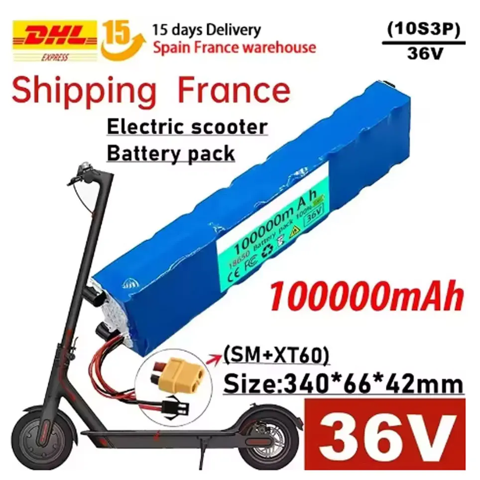 Versand nach Frankreich 10S3P 36V 100000mAh 36V Elektroroller-Akkupack 18650 Lithium M365 Elektroroller 36V Akku