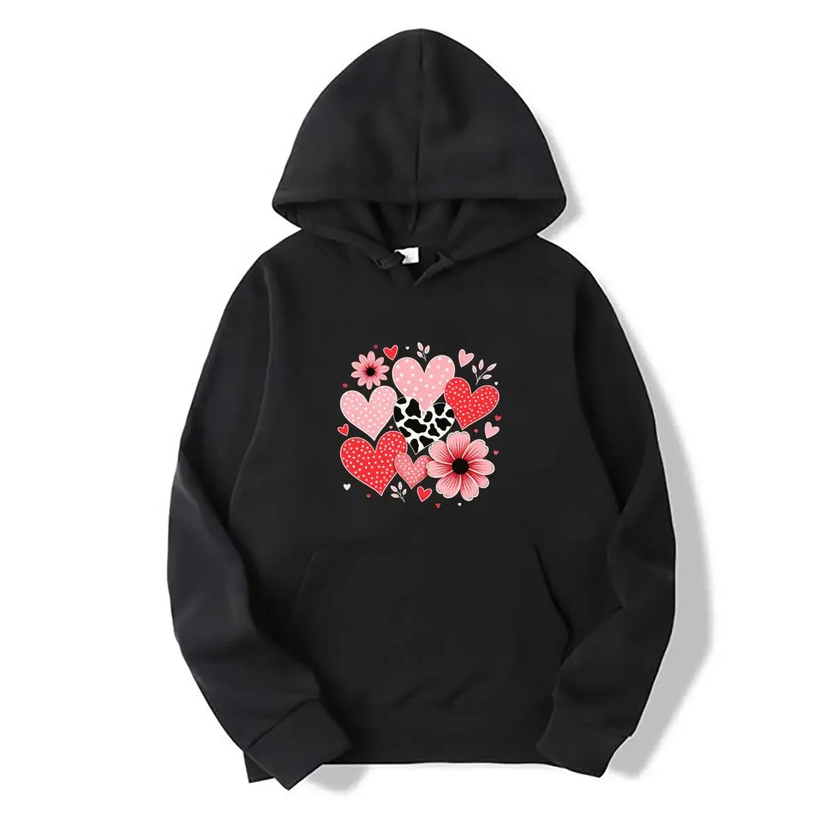 Cow Print Polka Dot Hearts Flowers Graphic Autumn and Winter New Men's and Women's Hooded Sweatshirts Free Clothing Clearance