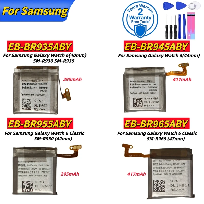 100%New EB-BR955ABY 965ABY 935ABY 945ABY For Samsung Galaxy Watch 6 40MM 44MM Watch 6 Classic 42MM 47MM Watch Batteries+Tools