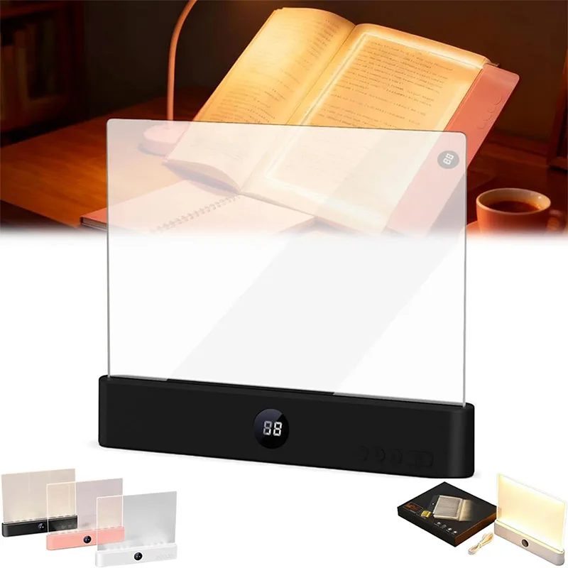 Reading Lamp Book Light Rechargeable Clear LED Flat Reading Light Dimmable Panel Plate Lamp 3 Colors Timer Full Page Light