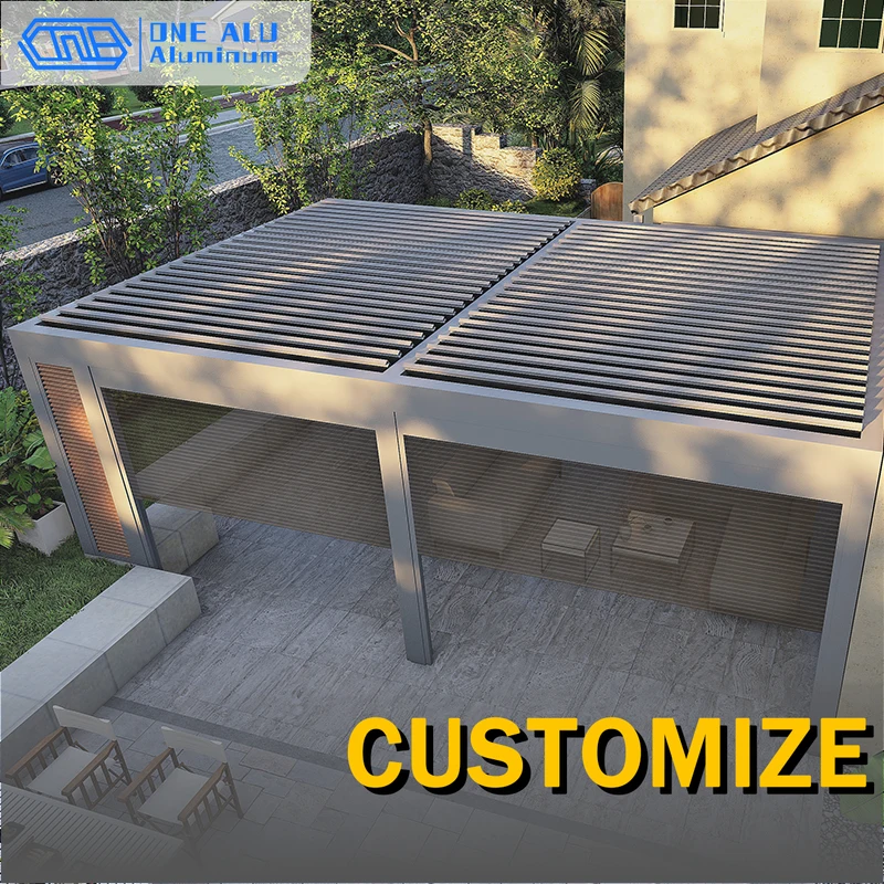 Custom Powder Coated Retractable Aluminum Alloy Outdoor Barbecue Awning Terrace Electric Shutter Gazebo Pergola Sunshade