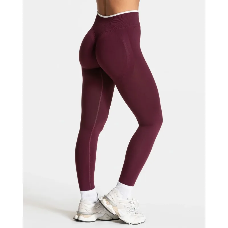New Women's Color Blocking Yoga Leggings Seamless Knited Tights High Waist Hip Liftting Gym Workout White Edge Sports Leggings image 2