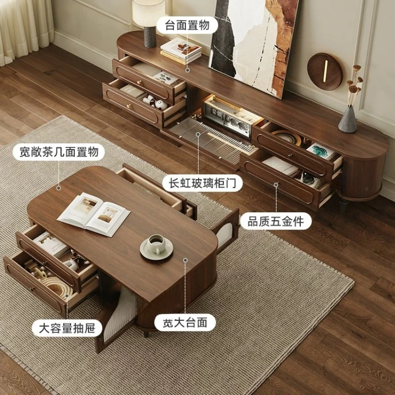 Medieval TV cabinet living room household American solid wood ecological board floor coffee table TV cabinet combination