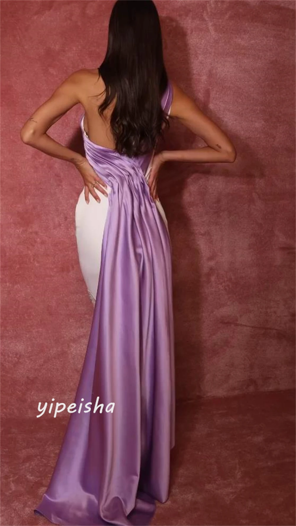 Customized Jersey Beading Draped Pleat Evening A-line One-shoulder Bespoke Occasion Gown Midi Dresses