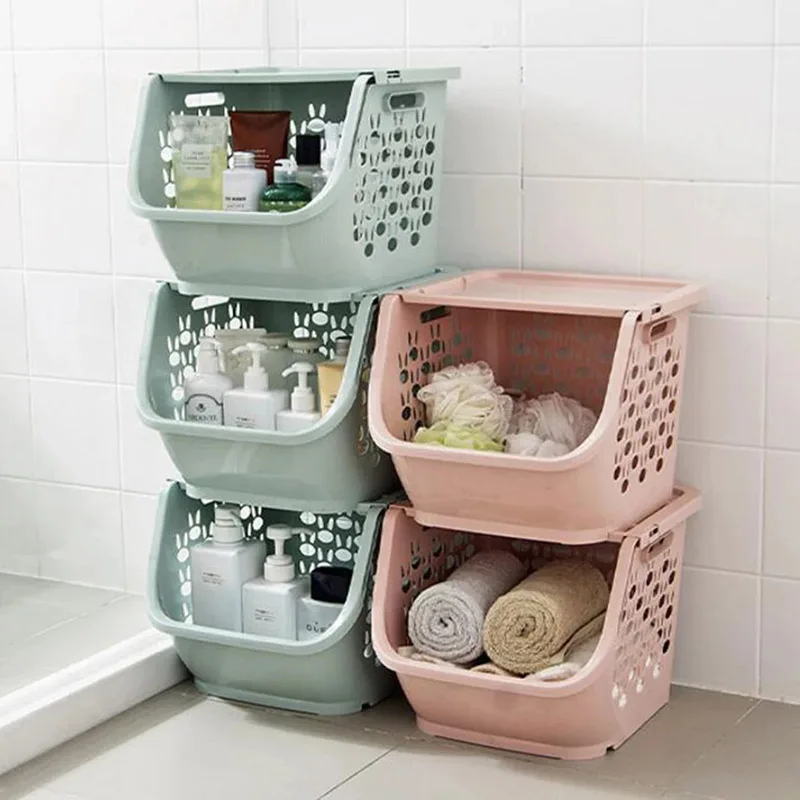 Kitchen Storage Basket Food Storage Containers Vegetables Fruit Shelf Racks Sundries Organizer Hollow Baskets Bathroom Supplies