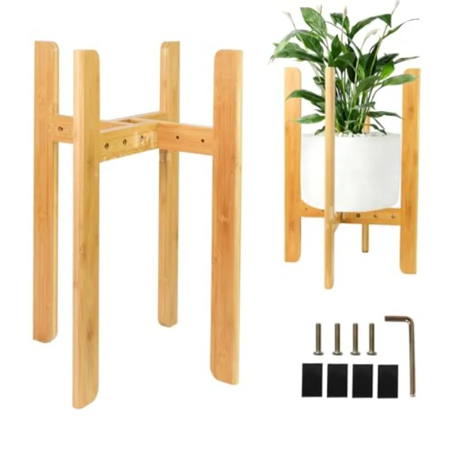 

Adjustable Plant Stand Indoor, 23.6" Tall Bamboo Mid Century Modern Plants Stands Fits 8-12 Inch Pots, Stable Single Floor Corn