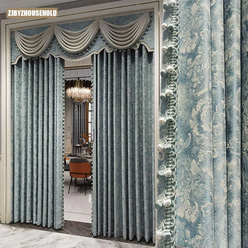 New Light Luxury Modern Blackout Simple Curtains for Living Dining Room Bedroom High Precision Leaf Gold  Jacquard Customise