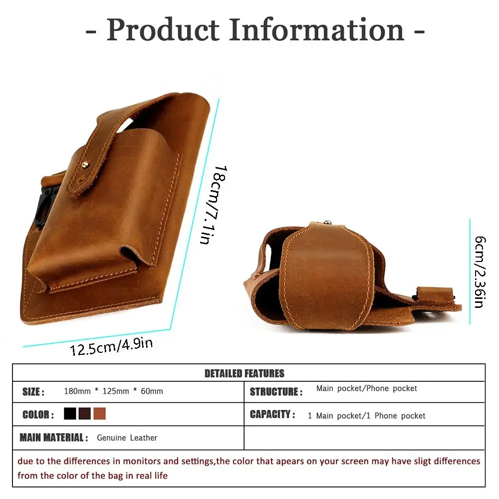 Durable Cowhide Leather Leather Phone Holster Portable Retro Men's Waist Pack Handmade Keychain Holder Cell Phone Pouch Travel