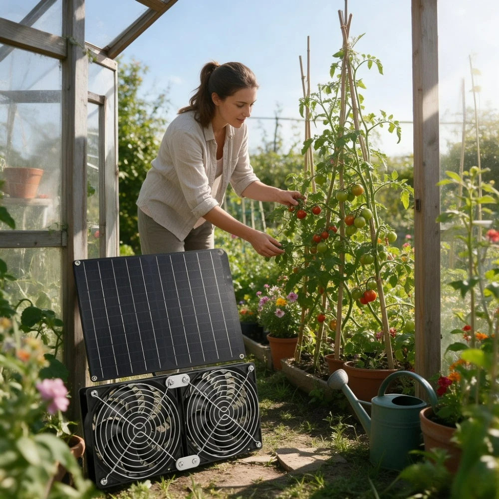 Outdoor Farm Dual Solar Exhaust Cooling Fan 20W Solar Panel Powered Low Noise Big Airflow Vent Fan For Chicken Coop Dog Kennel