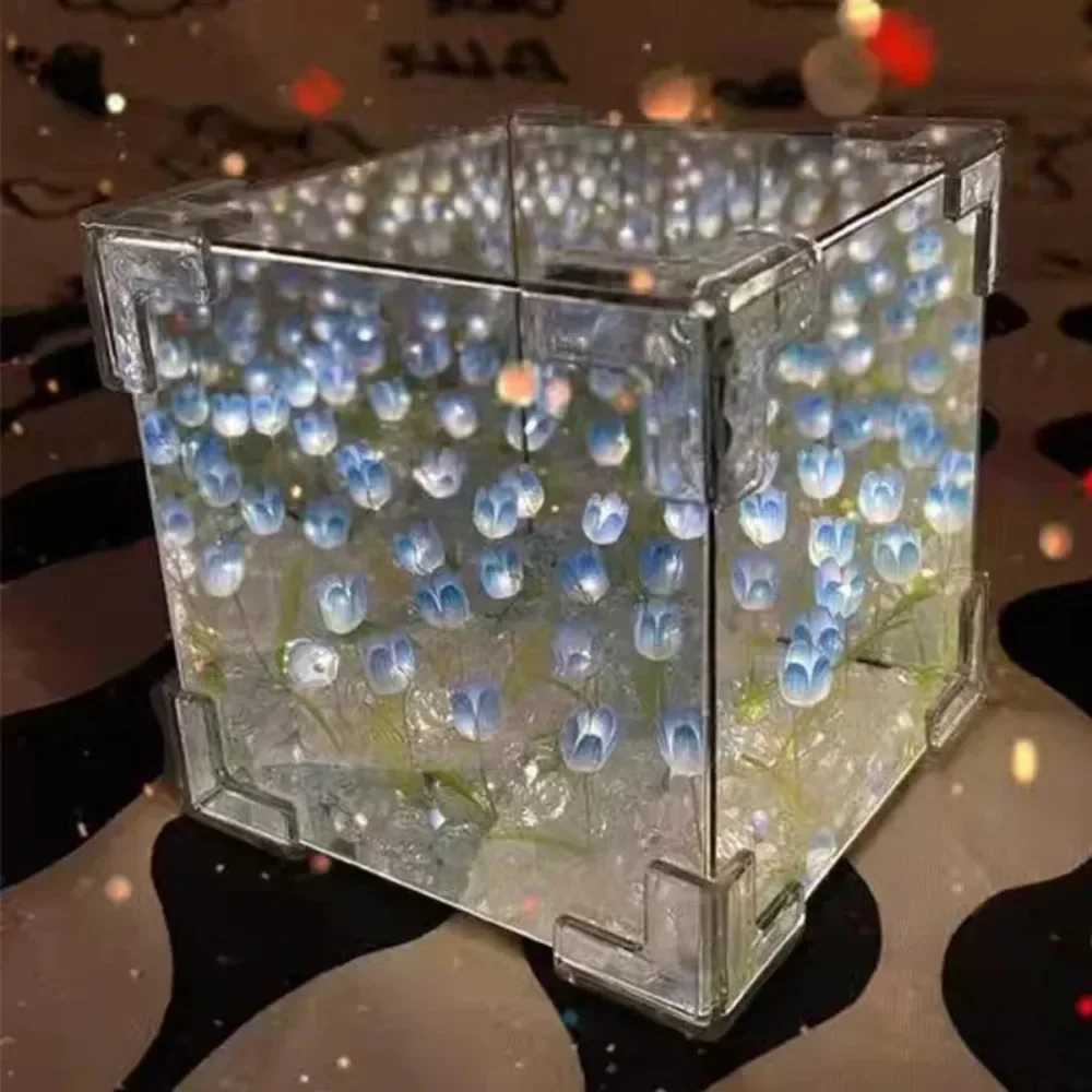 Creative DIY ดอกทิวลิปดอกไม้ Sea Cube สามมิติโคมไฟกลางคืนขนาดเล็กวัสดุสําหรับแฟนคู่แฟน