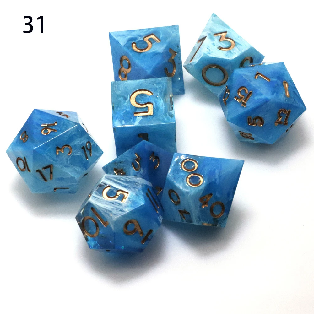 DND Resin Dice Sharp Edge Number Polyhedral Resin Dice D+D Dice Set For Dungeon and Dragon Pathfinder Role Playing Game(RPG)/MTG