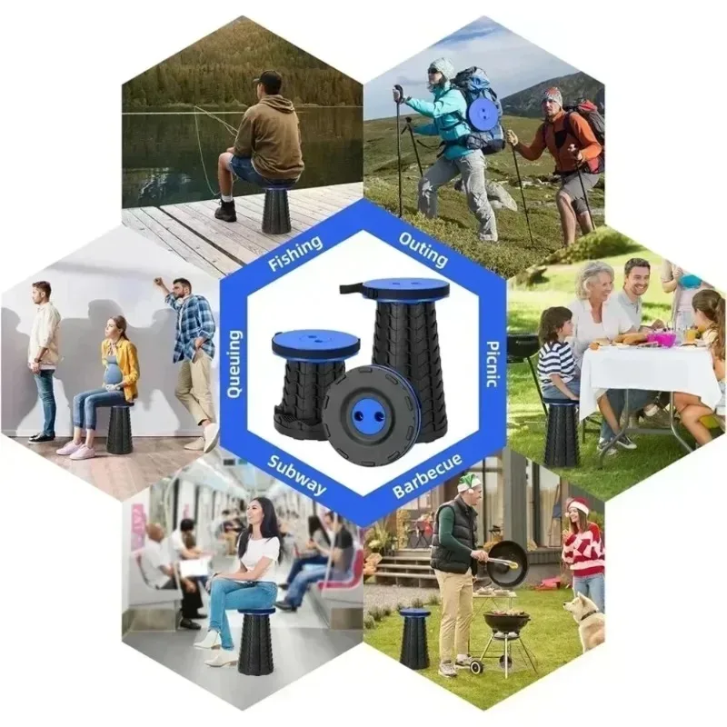 Folding Stool Outdoor Portable Travel Adjustable Retractable Stool Retractable Seat Train Household Plastic Bench