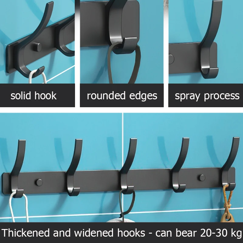 Household Wall Coat Rack Black Hooks For Hangging Clothes Towel Hanger Bathroom Robe Hook Heavy Duty Kitchen Accessories - view 5