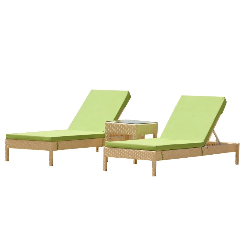 Outdoor Wicker Chaise Lounge, Poolside Beach Chair, Patio Garden Recliner, Balcony Sunbathing Bed, 128cm Length